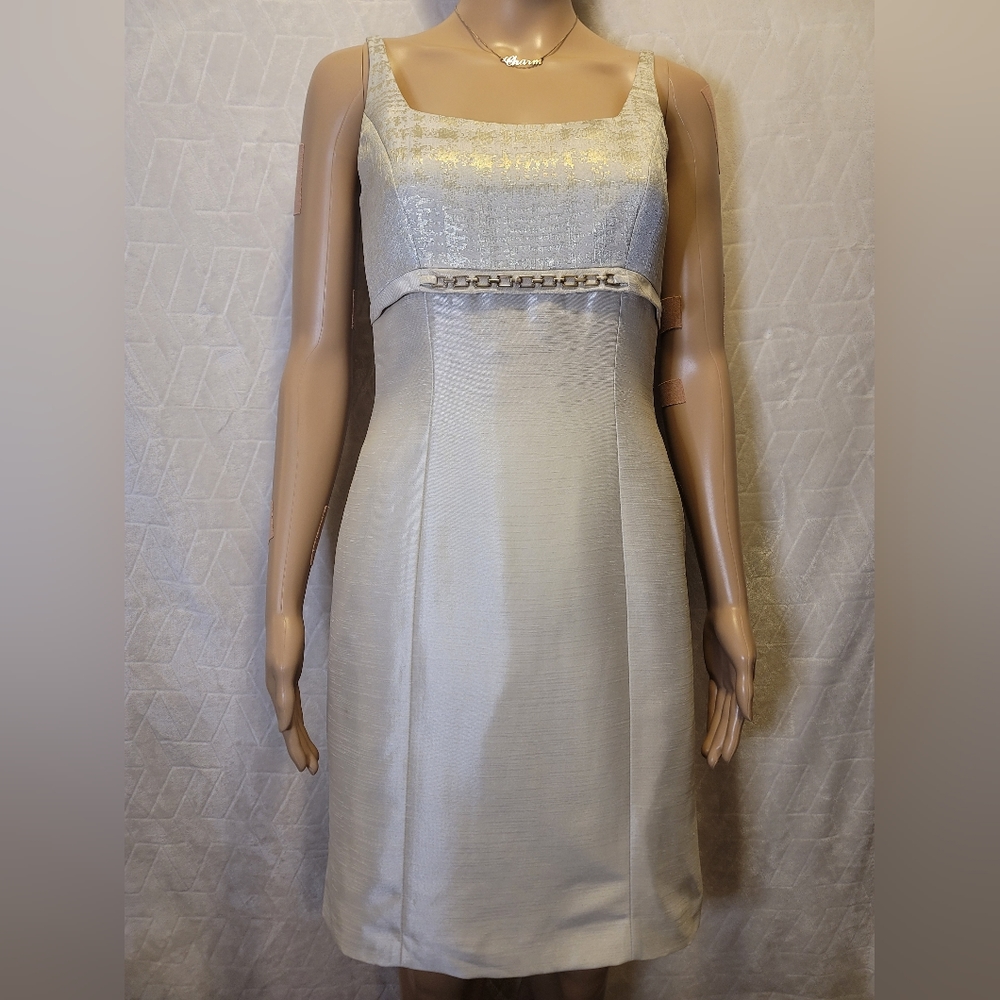 TAHARI by Arthur S. Levine Cream/Light Gold Square Neckline Formal Mini Dress - Picture 1 of 10